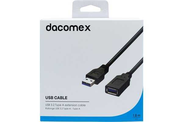 DACOMEX Rallonge USB 3.1 Gen1 Type-A - Type-A noire - 1,8 m