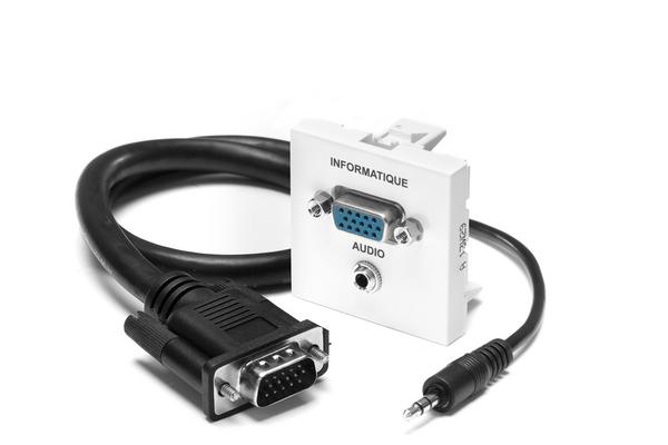 TESCA Plastron LEGRAND HD15 F + Jack 3,5 F vers HD15 M + Jack 3,5 M de 15 m