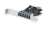 Carte PCIe Controleur USB 3.0 6+1 ports Type-A Std+LowProfile