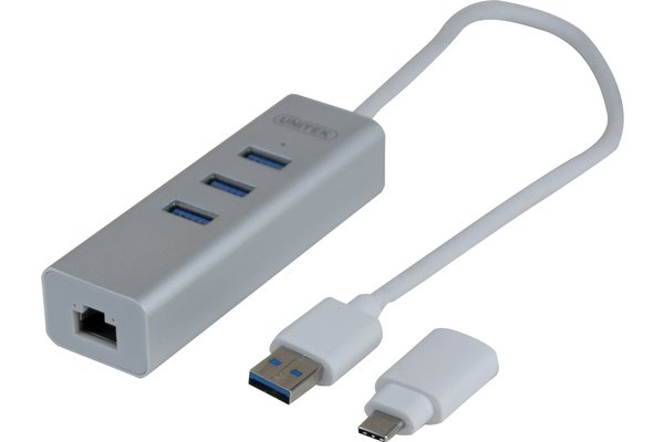 Adapt. USB 3.0 metal Gigabit + HUB + Convert. USB Type C