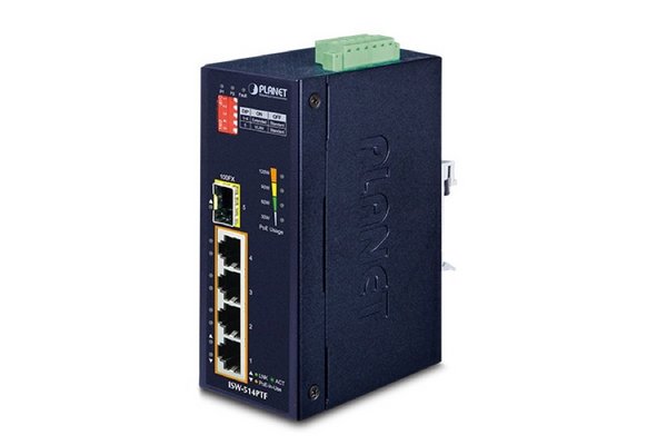 PLANET ISW-514PTF commutateur réseau Non-géré Fast Ethernet (10/100) Connexion Ethernet, supportant l'alimentation via ce port (PoE) Bleu
