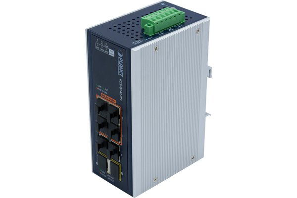 PLANET IP30 Industrial 4-Port Non-géré Gigabit Ethernet (10/100/1000) Connexion Ethernet, supportant l'alimentation via ce port (PoE) Bleu, Blanc