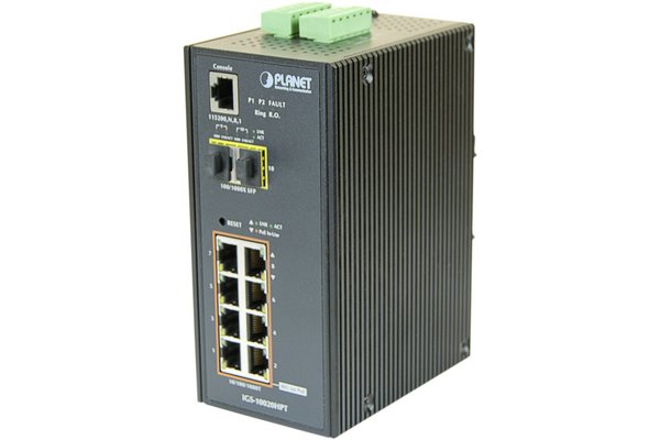 PLANET IGS-10020HPT Switch industriel Niveau 2 8 ports Gigabit PoE+ & Fibre