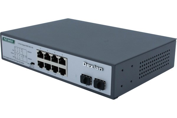 DEXLAN SWITCH 8 ports Gigabit dont 4 PoE+ 30W et 2 PoE++ 90W & 2 SFP 100/1G