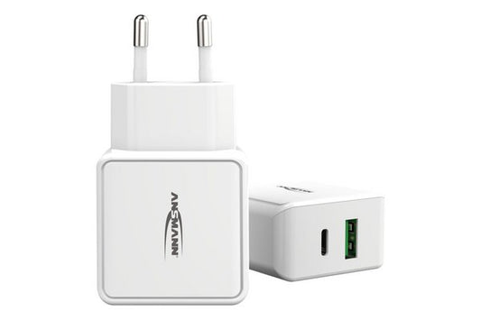 CHARGEUR SECTEUR 1 PORT USB Type-A QC + 1 PORT USB Type-C PD BLANC