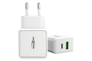 CHARGEUR SECTEUR 1 PORT USB Type-A QC + 1 PORT USB Type-C PD BLANC