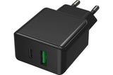 CHARGEUR SECTEUR 1 PORT USB Type-A QC + 1 PORT USB Type-C PD NOIR