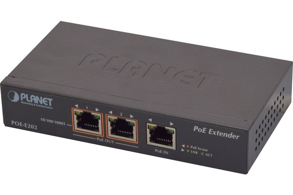 PLANET POE-E202 prolongateur réseau Émetteur et récepteur réseau Noir 10, 100, 1000 Mbit/s