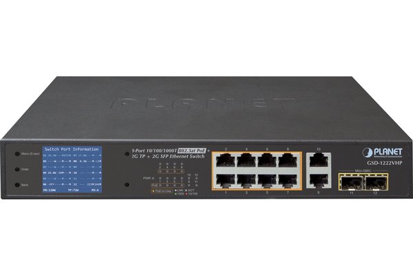 PLANET GSD-1222VHP commutateur réseau Non-géré Gigabit Ethernet (10/100/1000) Connexion Ethernet, supportant l'alimentation via ce port (PoE) 1U Bleu