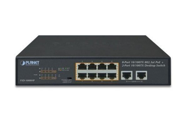 PLANET FSD-1008HP commutateur réseau Non-géré Fast Ethernet (10/100) Connexion Ethernet, supportant l'alimentation via ce port (PoE) 1U Bleu