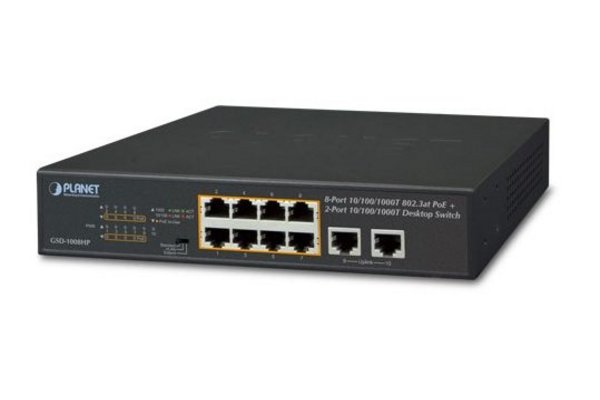 PLANET GSD-1008HP commutateur réseau Non-géré Gigabit Ethernet (10/100/1000) Connexion Ethernet, supportant l'alimentation via ce port (PoE) 1U Bleu