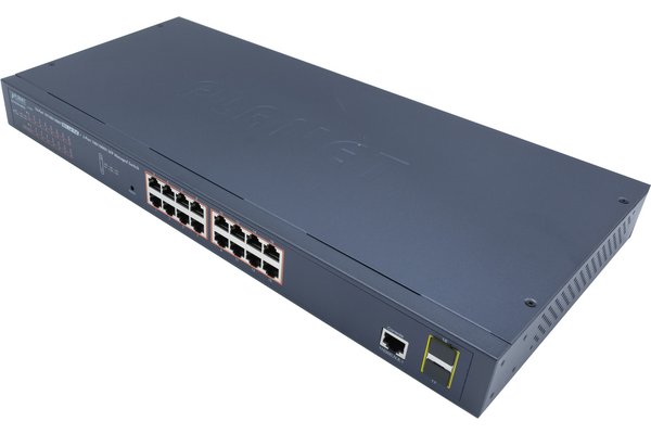 PLANET GS-4210-16P2S commutateur réseau Géré L2/L4 Gigabit Ethernet (10/100/1000) Connexion Ethernet, supportant l'alimentation via ce port (PoE) 1U Bleu