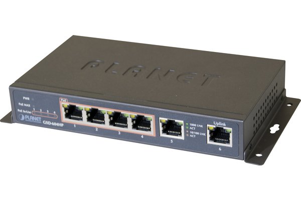 PLANET GSD-604HP commutateur réseau Non-géré Gigabit Ethernet (10/100/1000) Connexion Ethernet, supportant l'alimentation via ce port (PoE) Bleu