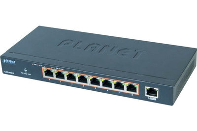 PLANET GSD-908HP commutateur réseau Non-géré Gigabit Ethernet (10/100/1000) Connexion Ethernet, supportant l'alimentation via ce port (PoE) Bleu