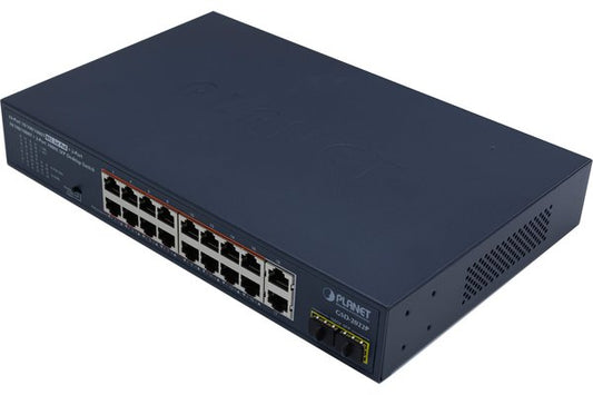 PLANET GSD-2022P Switch 18P Giga dont 16 PoE+ 185W & 2 SFP