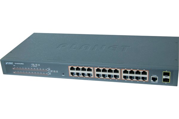 PLANET GS-4210-24P2S commutateur réseau Géré L2/L4 Gigabit Ethernet (10/100/1000) Connexion Ethernet, supportant l'alimentation via ce port (PoE) 1U Bleu