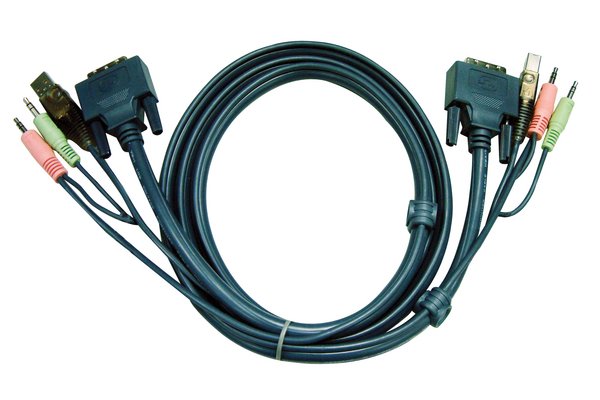 ATEN Câble KVM DVI-D USB Single Link 1,8m - 1,8 m - DVI-D - Noir - DVI-D - USB A - 2 x 3.5mm - DVI-D - USB B - 2 x 3.5mm - Mâle