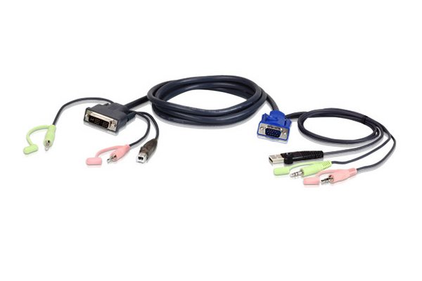 ATEN VGA USB to DVI KVM Cable 3m - 3 m - USB - VGA - Noir - Bleu - Vert - Rose - DVI - Mâle