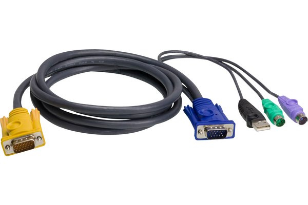 ATEN Câble KVM USB 1,8m PS/2 - 1,8 m - PS/2 - PS/2 - VGA - Noir - HDB-15 - 2 x PS/2 - USB A