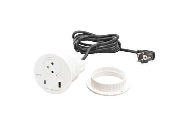 Disq80 Incara blanc prise f/b usb a+c cordon 2m avec fiche