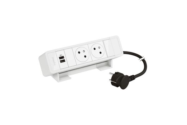 Bloc Bureau 2x2P+T F/B + USB A+C 15W et cordon 2m fiche - Bl