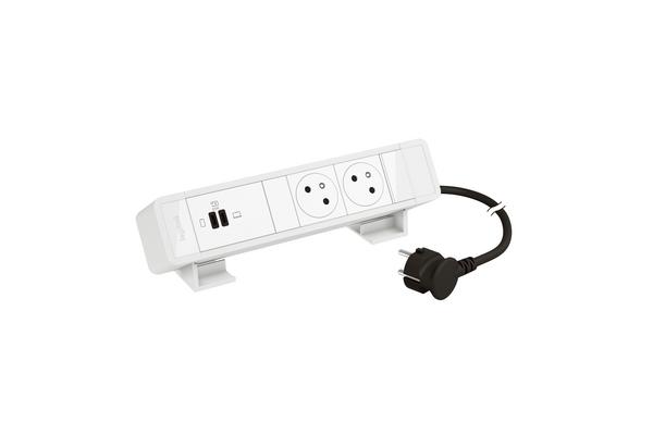 Bloc Bureau 2x2P+T F/B USB C+C 63W Power Delivery et cordon