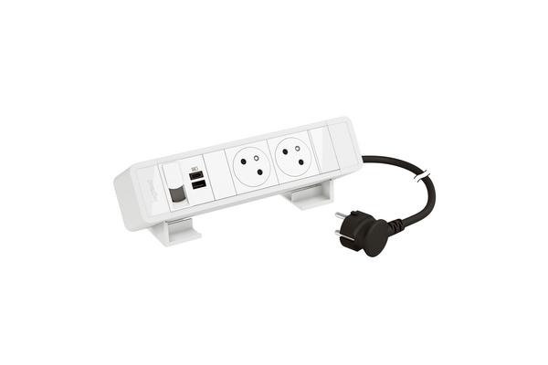 Bloc Bureau 2x2P+T F/B USB A+C 15W 1 RJ45 CAT6 FTP cordon 2m