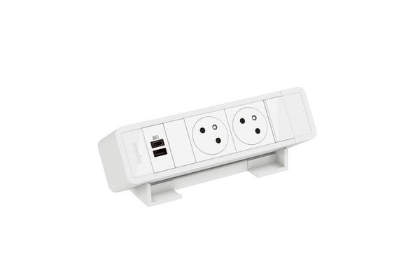 Bloc Bureau 2x2P+T F/B USB A+C 15W à raccorder - Blanc