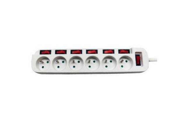 DEXLAN Multiprise 6 prises avec interrupteurs individuels blanche - 1,5 m