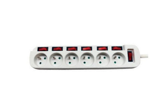 DEXLAN Multiprise 6 prises avec interrupteurs individuels blanche - 1,5 m