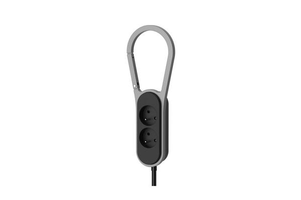 Multiprise rallonge mousqueton 2 prises tripolaires noire - 10,0 m