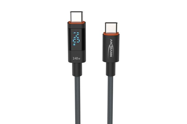 Cordon de charge USB-C vers USB-C PD 140 W 1,2 m avec écran LED intégré - Noir