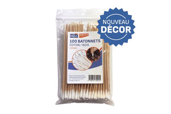 Bâtonnets en bois/coton pour nettoyage informatique - 100 pcs