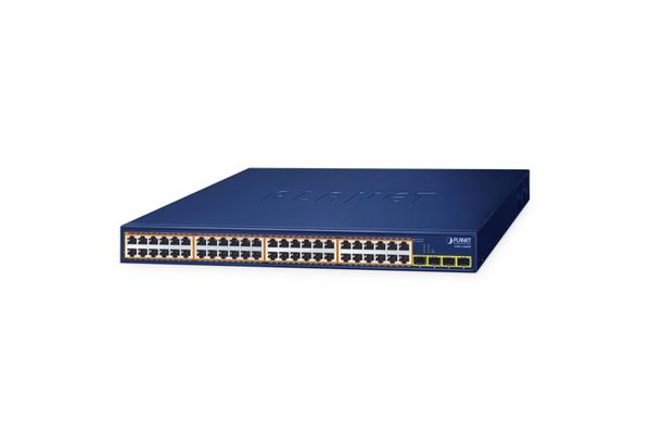 PLANET 48-Port 10/100/1000T 802.3at GSW-5240HP Non-géré Gigabit Ethernet (10/100/1000) Connexion Ethernet, supportant l'alimentation via ce port (PoE) 1U Bleu