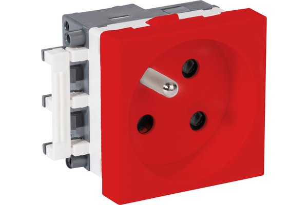 REHAU PRISE ELECTRIQUE SIMPLE 2P+T 45x45 ROUGE DETROMPEE