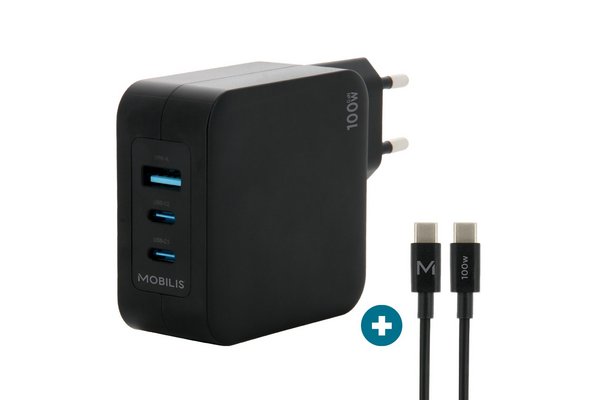 Charger 100W 2USB C 1USBA GaN cable 100W