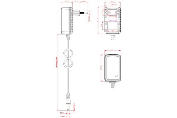 Bloc d alimentation 12 V 2 A - Jack 5,5 x 2,1 mm