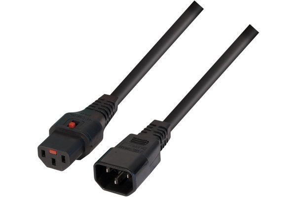 Câble d'alimentation IEC C14/IEC C13 droit M/F 2m noir avec verrouillage IEC LOCK