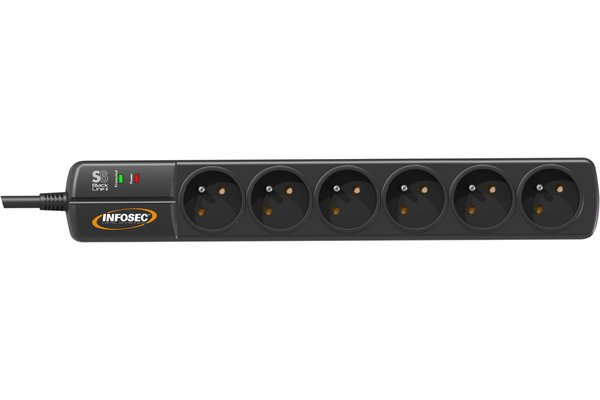 INFOSEC Multiprise S6 BLACK LINE II parafoudre 6 prises avec interrupteur