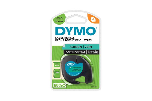 Ruban plastique dymo noir/vert 12MM pour letratag