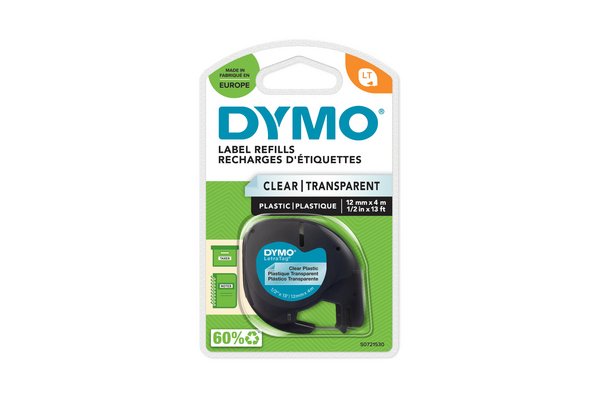 Ruban plastique dymo noir/transparent 12MM pour letratag