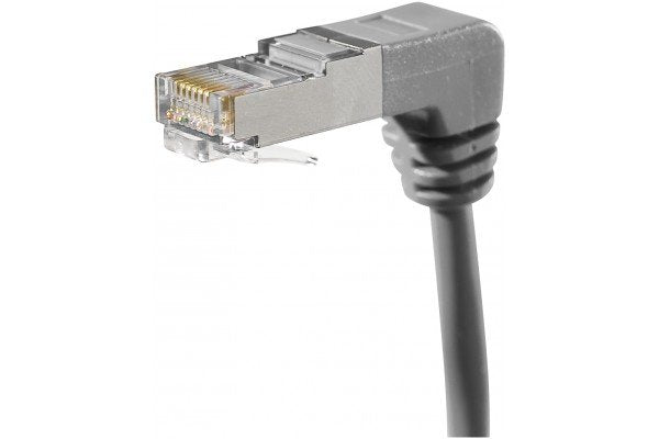 Cordon RJ45 catégorie 6A S/FTP coudé bas gris - 2 m