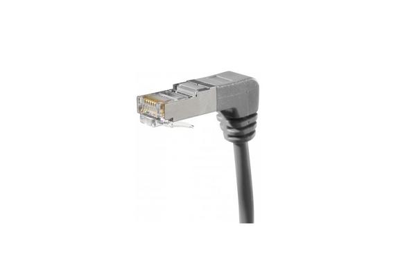 Cordon RJ45 catégorie 6A S/FTP coudé bas sur 1 côté gris - 0,7 m