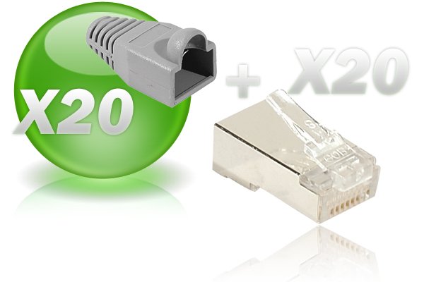 Lot de 20 connecteurs RJ45 CAT. 5e blindé + 20 manchons