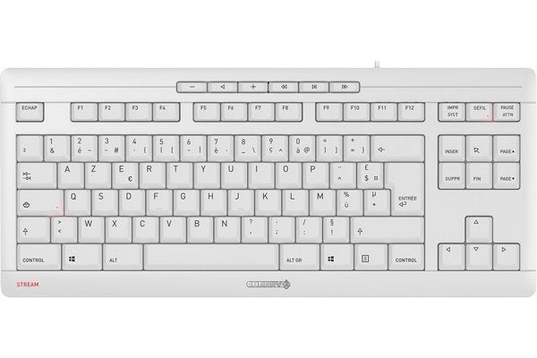 CHERRY Clavier Stream Keyboard TKL compact USB blanc grisé