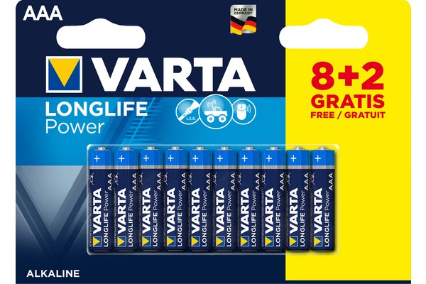 VARTA Piles alcalines LR03 AAA 8 + 2 offertes