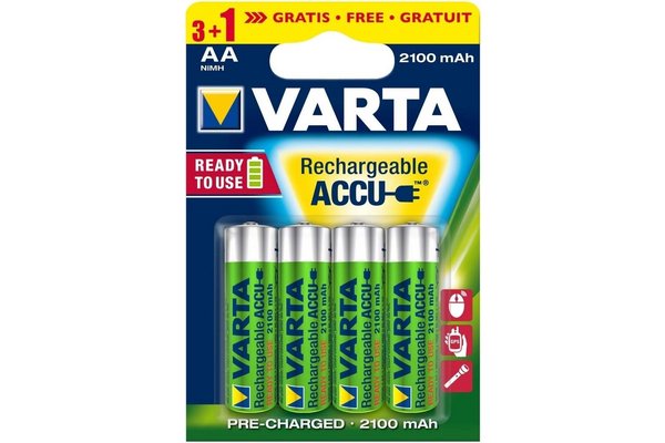 VARTA Piles rechargeables recyclées AA 3 + 1 offerte