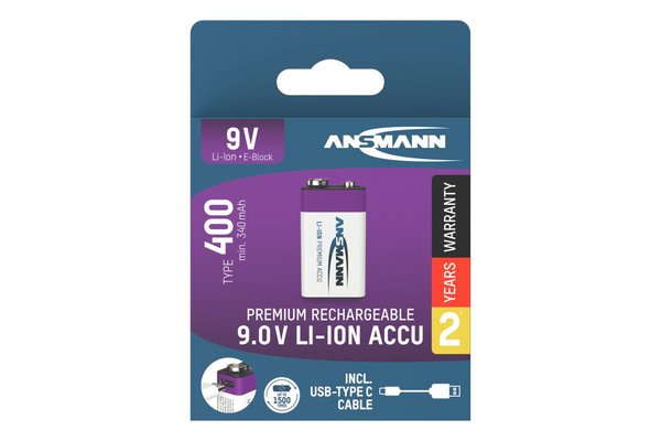 ANSMANN Accu lithium block E - 9V, rechargeable Type-C