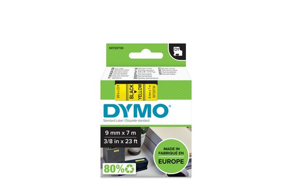 DYMO Ruban D1 - 9 mm noir sur jaune