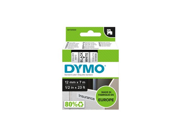 DYMO Ruban D1 - 12 mm noir sur blanc